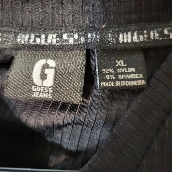 Guess Black Ribbed  V Neck Top Short Sleeve XL - Picture 2 of 14